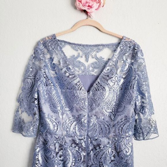 Tahari Blue Sequin Lace Dress - Picture 7 of 9